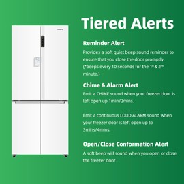 Rosmila Freezer Door Alarm 1 Pack, Refrigerator Door Alarm When Left Open, Close Door Reminder, with 60/120/180/240 Seconds Delay Alert, Low/Loud 80 to 120 dB (White)