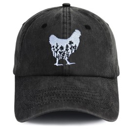 Fenmshairy Women's Embroidered Floral Chicken Hat Vintage Distressed Adjustable Washed Baseball Cap for Dad Mom Farmer Black