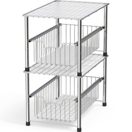 Simple Houseware Chrome Metal Stackable Storage Rack, 16.75 in L x 10.8 in W x 10.25 in H