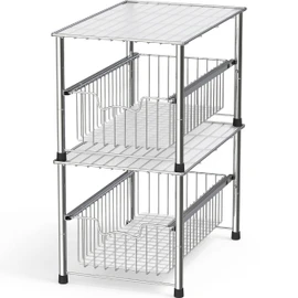 Simple Houseware Chrome Metal Stackable Storage Rack, 16.75 in L x 10.8 in W x 10.25 in H
