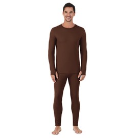 Cuddl Duds Mens Thermal Underwear - Cold Weather Heavyweight Base Layer 2-Piece Set - Moisture-Wicking Long Johns - Winter Clothes- Brown - Small