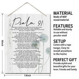 Psalms 91 Christian Inspirational Quote Decor Sign, Spiritual Wall Decor Sign, Hanging Printed Wall Plaque Wood Signs, Home Office Decor, Motivational Christian Family Home Decor Saying 10X7.8inch D