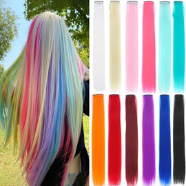 Eravauly Colored Hair Extension 12 Pack Clip in Hair Extensions 20 Inch Synthetic Rainbow Colored Hairpieces for Girls Kids Women - Party & Cosplay Accessories Gift