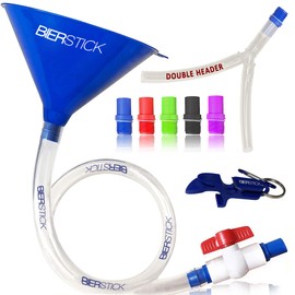 Beer Bong Tube and Funnel - with Valve, Optional Single or Double Header Y-Attachment, 5 Interchangeable Mouthpieces, Shotgun Keychain Tool - Kink-Free Hose for Bierstick Beerbong