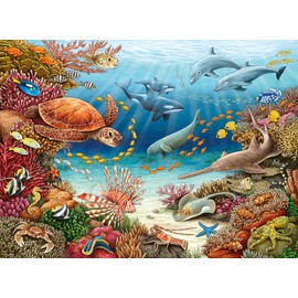 Ravensburger 13411 Children's Puzzle 13411 Sea Animals on Coral Reef Why Why Puzzle 150 Pieces XXL + Knowledge Poster, for Children from 7 Years