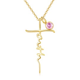 PRAYMOS Faith Necklace Gold Cross Necklaces for Women Pink October Birthstone Necklace Inspriational Jewelry …