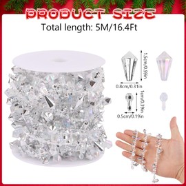 sulanmo 16.4ft Christmas Garland Crystal Acrylic Christmas Beaded Garlands Hanging Rustic Xmas Tree Decorations Twist Bead String Ornaments for Tree Wall Party(Silver)