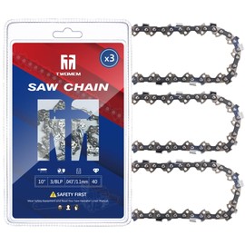 TM TWOMEM 3 Pack 10 Inch Chainsaw Chain 3/8" LP Pitch, 043" Gauge, 40 Drive Links fits Ryobi P546, Husqvarna 436Li 536LiXP, Echo CS271 2620 Ego MPS1001