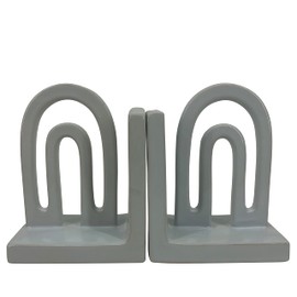 Sagebrook Home Novelty Ceramic Bookends Arch Decorative Book Ends for Shelves, Book Stopper Decor, Book Holder Supports for Books, Cookbooks, Video Games, Movies, 6" H, White