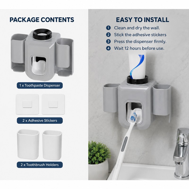 Wall-mounted Toothpaste Squeezer with Toothbrush Holder - Punch-free Installation for