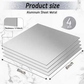 UNIFAMILY 4 Pcs Aluminum Sheet 150mm x 150mm x 1.5mm (1/16 Inch), 6061 T651 Square Aluminum Plate Flat Plain Metal Sheets for DIY Crafts, Industry Welding