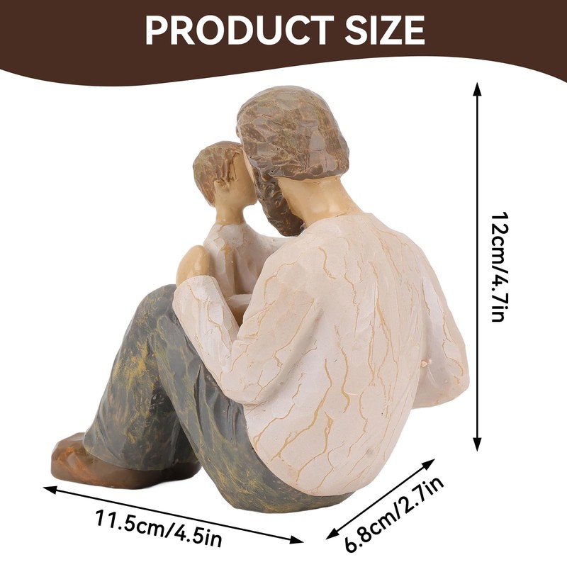 Father and Son Statue, Resin Cartoon Dad Holding Son Sculpture