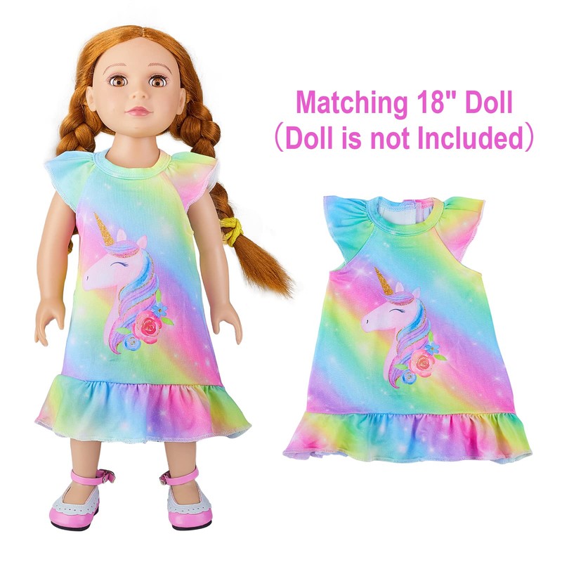 ICOSY Matching Girls & Doll Nightgowns Clothes Unicorn Pajamas Sleepwear