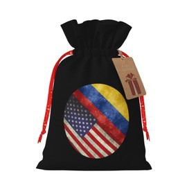 ADOSIA Retro America And Colombian Flag Drawstring Gift Bags Sized Reusable Holiday Gift Bags