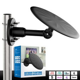 Outdoor TV Aerial – Lifetime Free HD Channels & Freeview Support | Weatherproof Design for Attic/Outdoor Installation | Long-Range Smart Amplifier with 32.8ft Cable (Black)