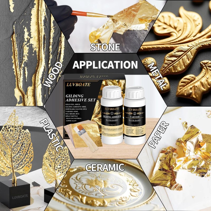Luvboate Gilding Adhesive Set, Gold Leaf Kit, 3.53oz Water Based