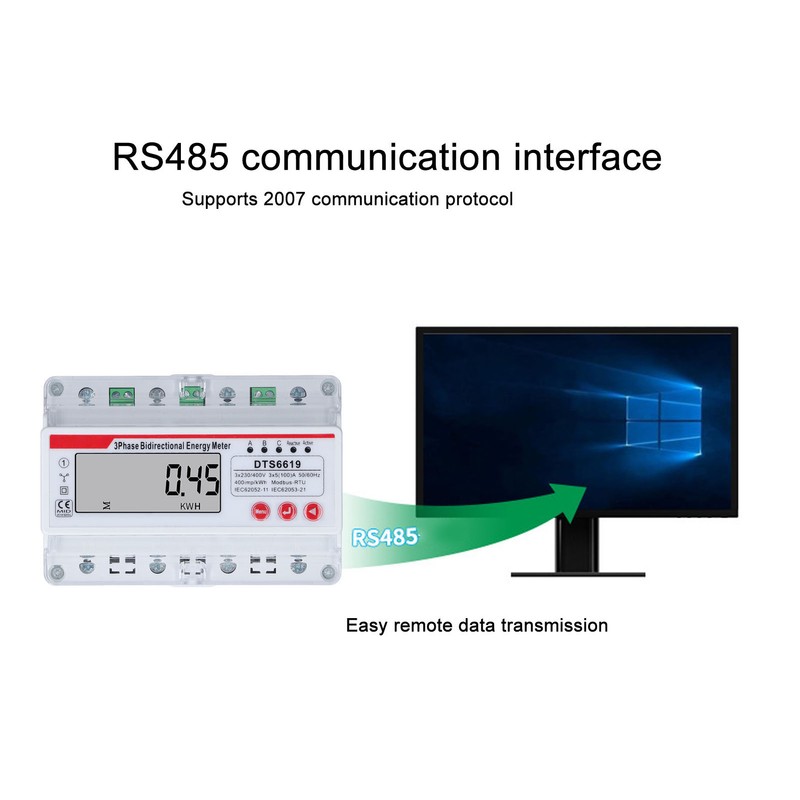 3 Phase 4 Wire Energy Meter LCD Display Multifunctional Button
