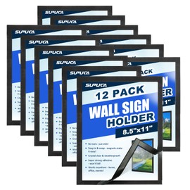 Supuca Magnetic Sign Holder & Picture Frame 8.5 x 11 - Self-Adhesive Magnetic Frames with Strong Magnet Border, Clear PVC Document/Poster/Paper Wall Mount Holder for Home Office Store, 12 Pack