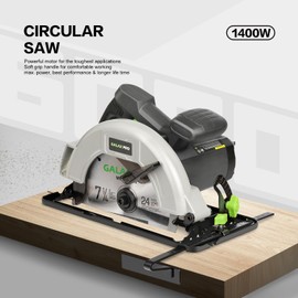 GALAX PRO 11 Amp Power Circular Saw, 6000RPM Corded Circular Saw with Adjustable Cutting Depth 2-1/2" (90°) to 1-7/8" (45°), 7-1/4 Inch Carpentry Saw Blade, Ideal for Wood, Plastic Cuts