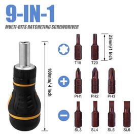 Mesee Precision Ratchet Screwdriver Set, 9-in-1 Multi-bit Stubby Screwdriver Tool Ratcheting Screwdriver Nut Drivers with Magnetic Flat Head/Torx/Phillips Bits