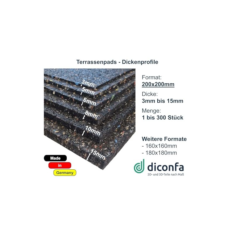 diconfa 4 x Rubber Granulate Patio Pads 200 x 200