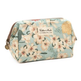 Long Keeper Travel Makeup Bag Floral Wide-Open Beauty Cosmetic Bags for Women Make Up Organiser Bag Toiletries & Beauty Essentials Waterproof Wash Bags (Green Base Lily)