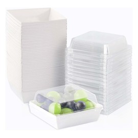BUIYLV 50 Pack Charcuterie Boxes with Clear Lids, 4 Inches White Dessert Boxes To Go Disposable Mini Charcuterie Boxes for Cookie, Sandwich, Strawberry, Cupcake, Macaron, Cake Slice