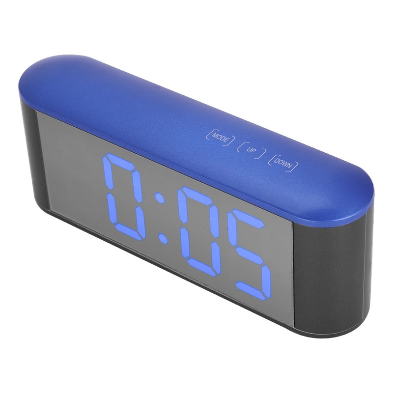 Thermometer Electronic Mirror Surface Digital Alarm Clock With Snooze (Blue