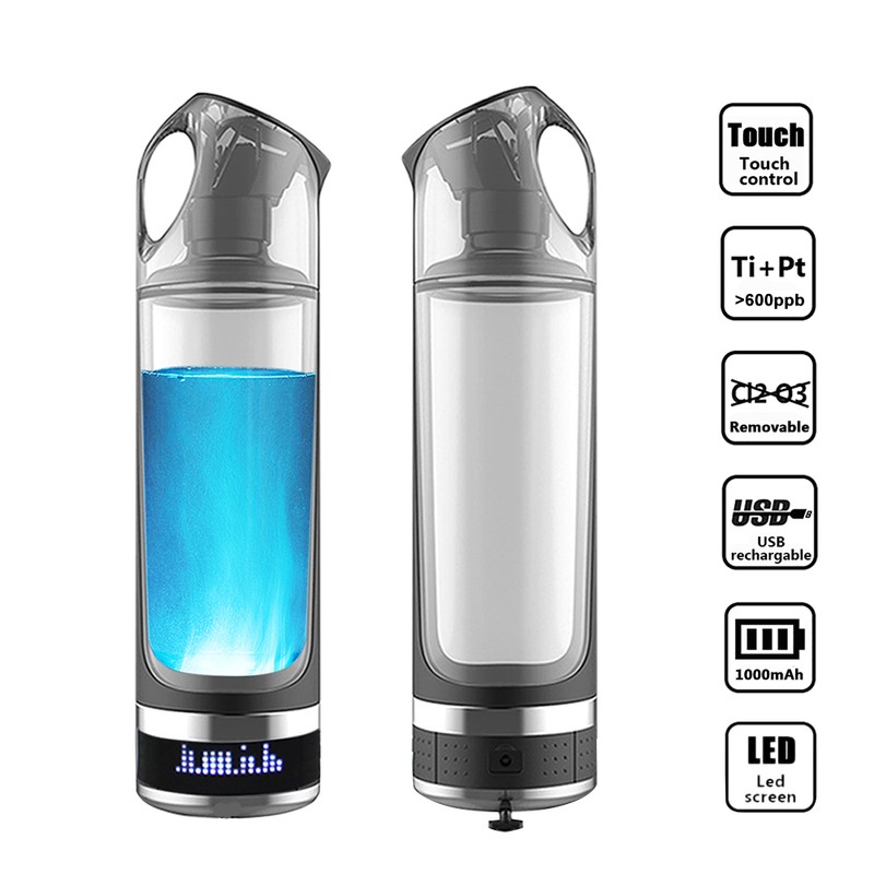 Portable 500ml Hydrogen Rich Water Bottle Alkaline Generator LED Healthy