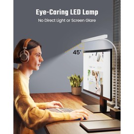 SUPERDANNY LED Desk Lamp for Home Office, Eye-Caring Desk Light with Adjustable Gooseneck, 12W Touch Control Dimmable Brightness, Architect Clamp Lamp with USB Adapter, White