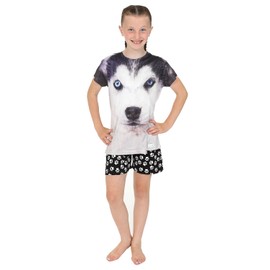 Girls Boys Cute Husky Dog Style short Pyjamas Paw Print (13-14 Years) White