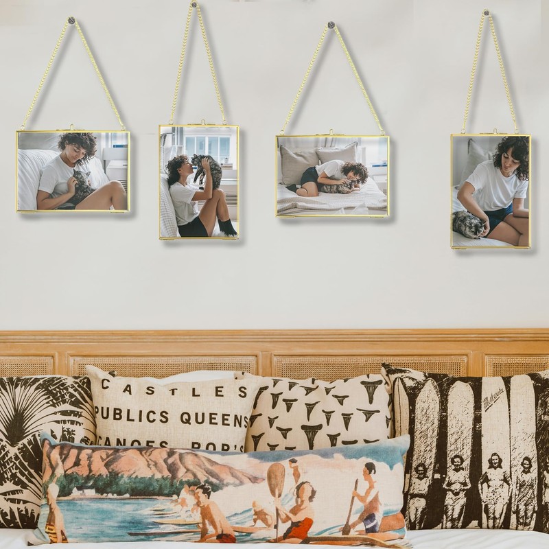 LOSYHU 4 Pack 5" x 7" Brass Hanging Photo Frame