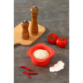 KEVJES Red Stackable Silicone Artisan Pizza Dough Proofing Container Boxes with Lids-500ml-Fresh Dough Made Easy! (4set)