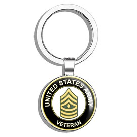 HJ Media U.S. Army First Sergeant Veteran Metal Round Metal Key Chain Keychain Ring