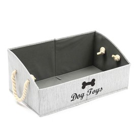 Geyecete Large Dog Toys Storage Bins-Foldable Fabric Trapezoid Organizer Boxes with weave Rope Handle,Collapsible Basket for Shelves,Dog Apparel(Gray-DOG)