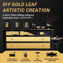 Gilding Adhesive Set, TUFINEIN 3.53oz/100ml Water Based Adhesive and Varnish, Gold Leaf and Champagne Gold Foil Gilding Kit, Furniture & Crafts Decoration, Art Painting, DIY Decorative Painting