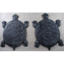 Set of 2 Iron Verdigris Garden Turtle Stepping Stone