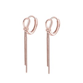 SLUYNZ 925 Sterling Silver Hoop Earrings Tassel for Women Teen Girls Bow Hoop Earrings Huggie Dangling Chain (C-ROSE GOLD)