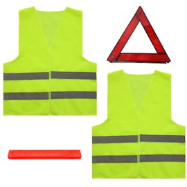 Houkary 3-in-1 Warning Triangle and Safety Vests Car Set 360 Degree Reflective Warning Triangle Car Warning Vest Breakdown Triangle Car Emergency Triangle Foldable with Storage Case