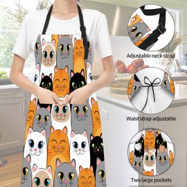 JASAKOO Cute Cartoon Cat Apron, Valentine's Day Bib Apron with Adjustable Neck Waterproof for Women Men, Cooking Waitress Chef Grill Bistro Baking BBQ Hairdresser Cobbler, Apron Gifts