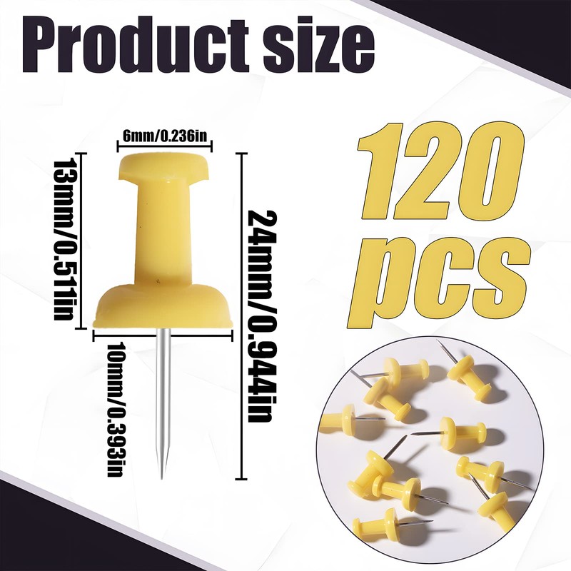 VAPKER Push Pins Tacks 120Pcs Solid Yellow Thumb Tacks Larger