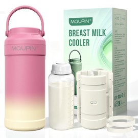 MQUPIN Portable Breast Milk Cooler Bottle 11oz Lightweight Cooling Breastmilk Storage Bottles Leakproof 100% BPA-Free Milk Cooler for Breastmilk 24 H &360° Cool Keeps Fresh for Outdoor Travel (Pink)