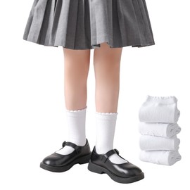 Marchare Girls Seamless Crew Socks School 8-12 Pwhite 3p Dressy Socks Uniform Athletic Calf Sock For Kids