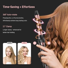 Rotating Curling Iron - 3 in1 Automatic Curling Iron with Interchangeable CurlingWand, 3/4, 1 1/4, 1 Inch CurlingIron for Lasting Beach Waves, Adjustable Temp, Instant Heat, Dual Voltage (Black)