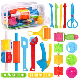 REMOKING Playdough Tools for 3 4 5 6 7 Year Old Boys Girls,21 PCS Dough Play Tool Set for Kid,Various Shape Dough Accessory,Roller, Cutters, Scissor for Creative Play,Preschool Arts Toy W/Storage Bag