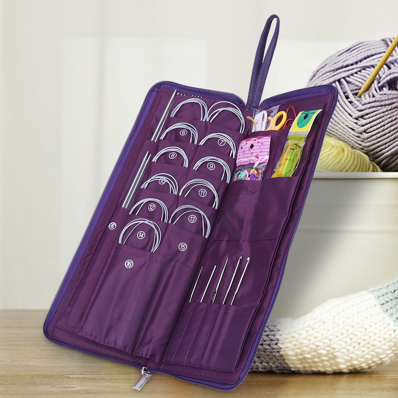 Steel Straight Circular Knitting Needles Crochet Hook Weave Tool Set