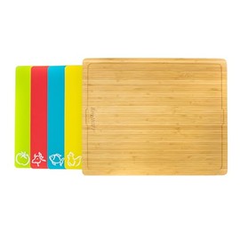 BergHOFF Essentials Natural Bamboo 5Pc Cutting Board With Multi-colored Plastic Inserts 16.25"x13" Rectangular Multi-colors Ergonomically Designed Handle