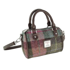 Glen Appin Harris Tweed 'Kilbride' Mini Bowling Tote Bag, Col 137 Green/Pink Tartan