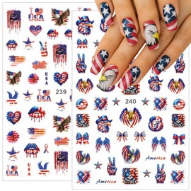 8 Sheets 4th of July Nail Art Stickers Independence Day Decals 3D Self-Adhesive Nail Design USA Flag Heart Letters Fireworks Star Nail Supplies Fireworks 4th of July Nails Stickers for Women Girls DIY