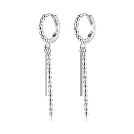 SLUYNZ 925 Sterling Silver Bead Ball Hoop Earrings for Women Minimalist Bar Hoop Earrings Dangle